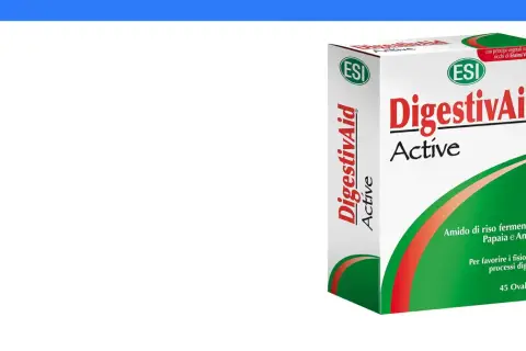 DigestivAid Active para qué sirve: caja de suplemento digestivo con enzimas vegetales, amido de arroz, papaya y piña para procesos digestivos.